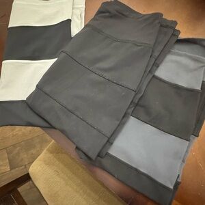 Lot of 3 lululemon Black and Gray , blue and white stripe , and black midi Skirt